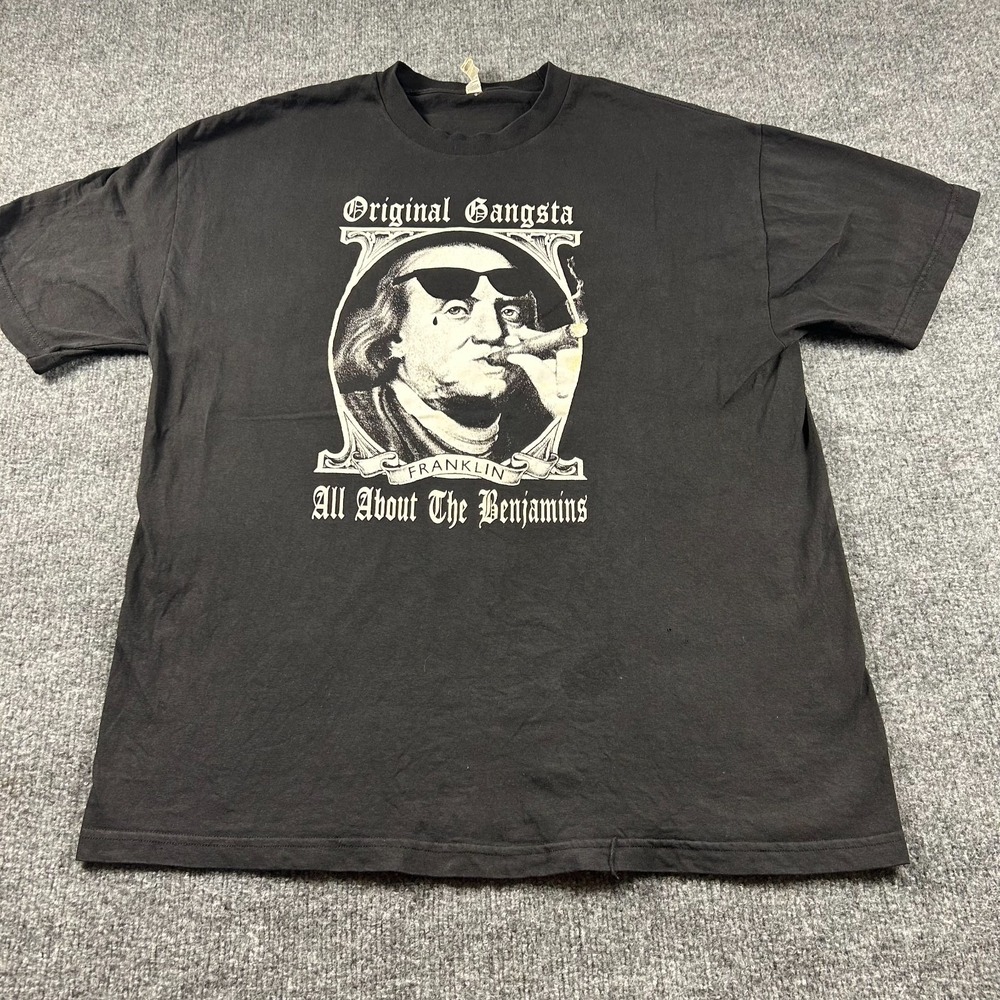 Alstyle Benjamin Franklin Shirt Mens XL Black Original Gangsta About Benjamins
